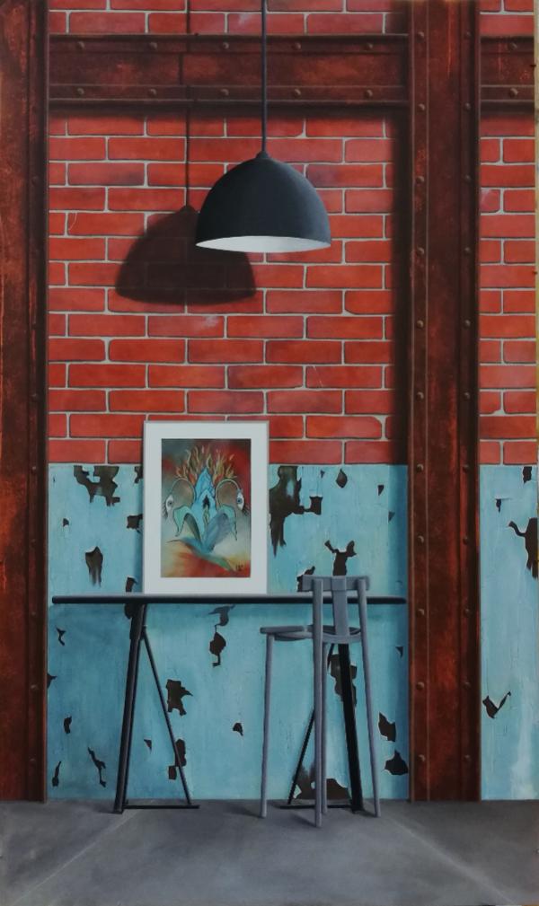 trompe-l'œil industriel de 2,5 × 1,5 m