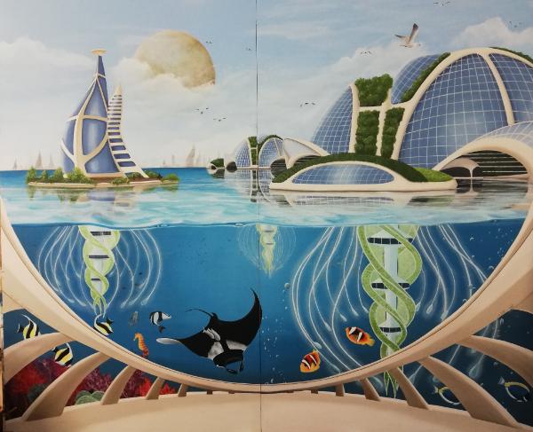 aquarium futuriste de 2,5 × 2,4 m