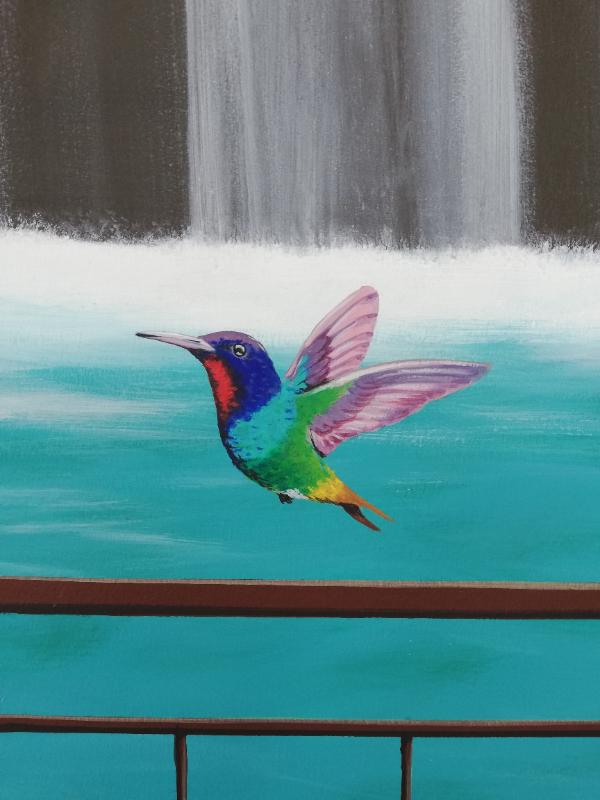 détail d'un colibri au sein d'une fresque
